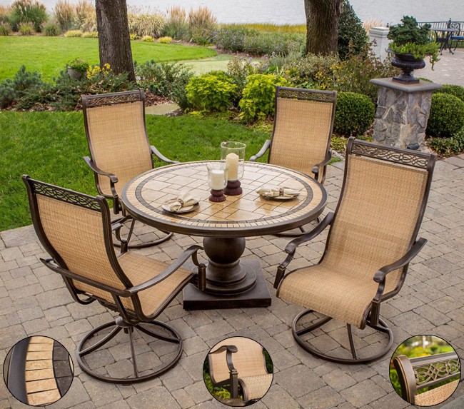 Hanover Monaco 5 Piece Outdoor Dining Set With High Back