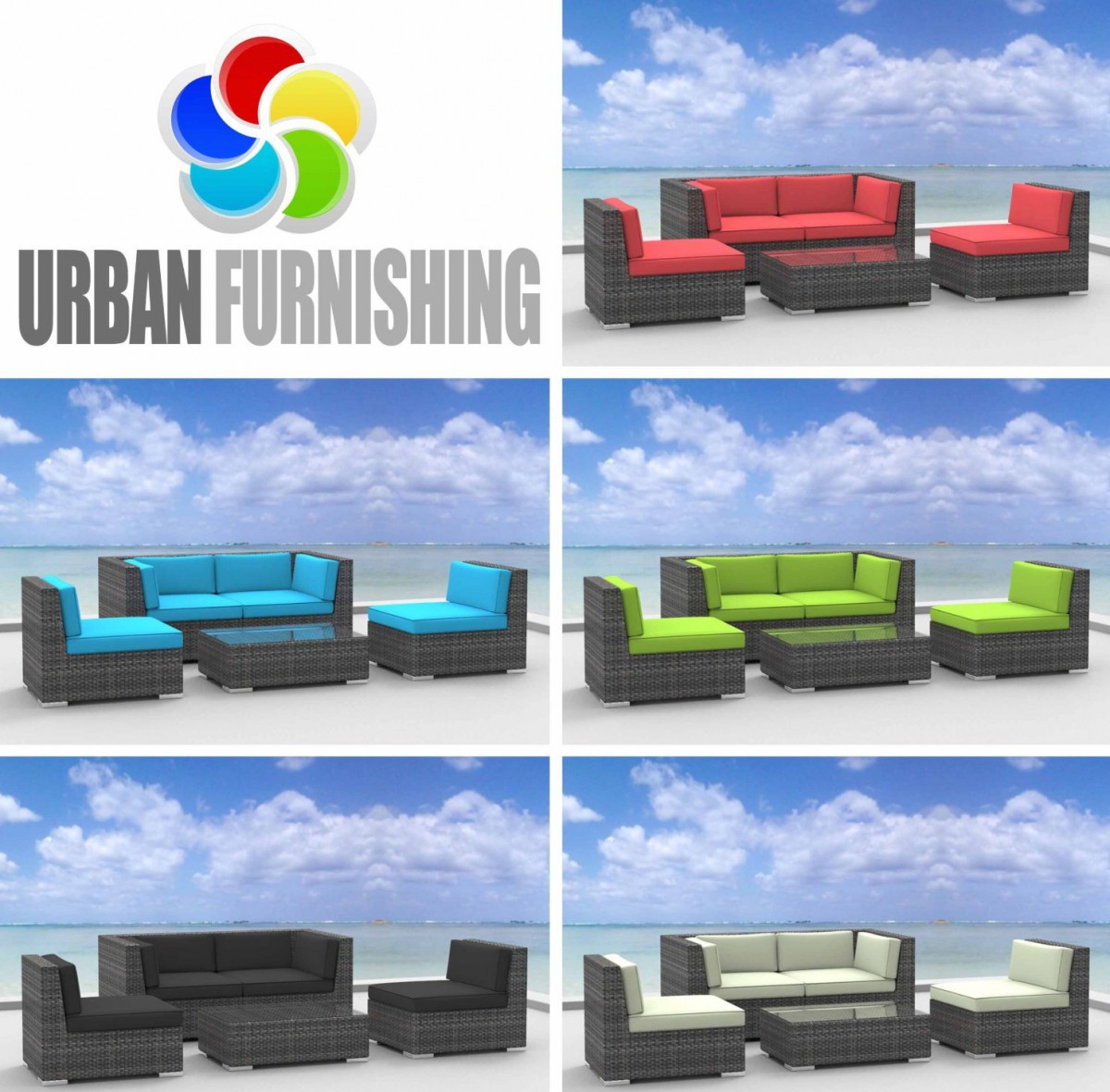 Urban Furnishing RIO 5pc Wicker Outdoor Sectional Sofa Set