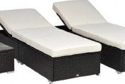 Outsunny 3pc Wicker Outdoor Chaise Lounge Chairs w/ Side Table