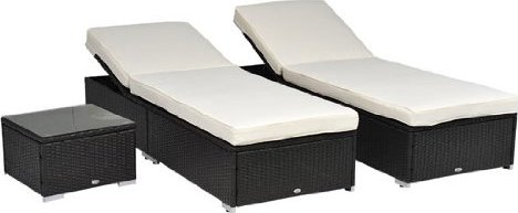 Outsunny 3pc Wicker Outdoor Chaise Lounge Chairs w/ Side Table
