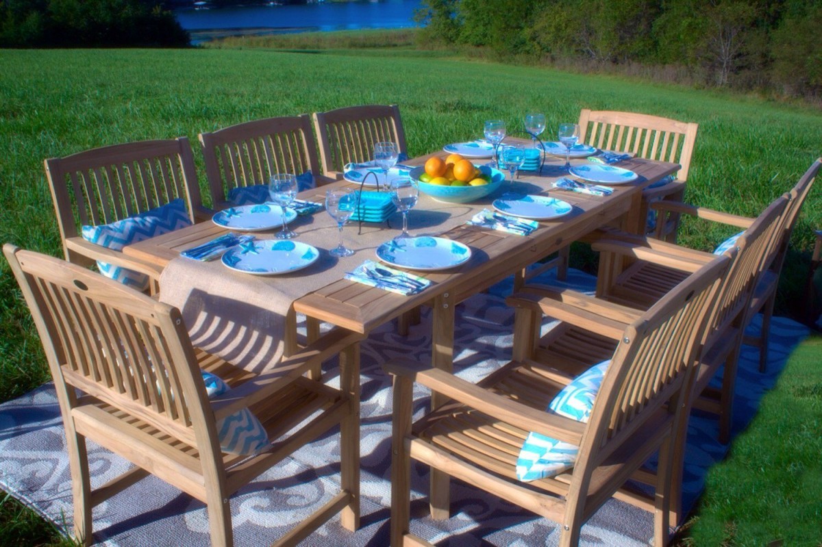 Pebble Lane Living 9 Piece Teak Outdoor Dining Set with Eco-Friendly Teak Wood