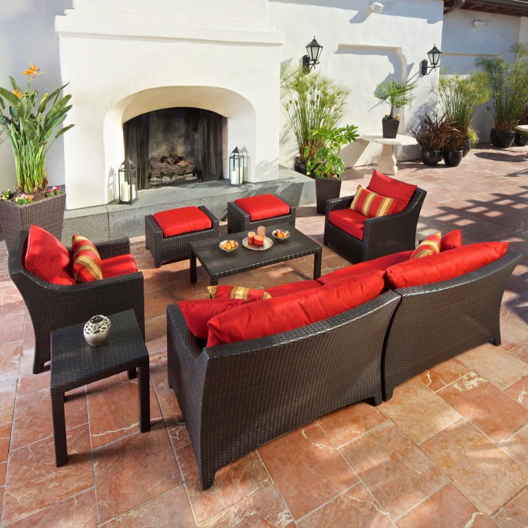 Cantina 7-piece Sofa Seating Set With Chairs, Ottomans, Side Table and