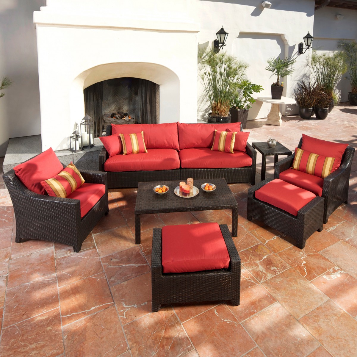 Cantina 7-piece Sofa Seating Set With Chairs, Ottomans, Side Table and Coffee Table