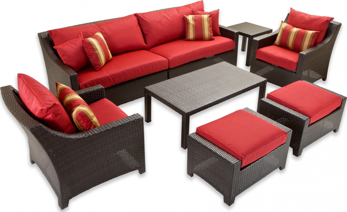 Cantina 7-piece Sofa Seating Set With Chairs, Ottomans, Side Table and Coffee Table
