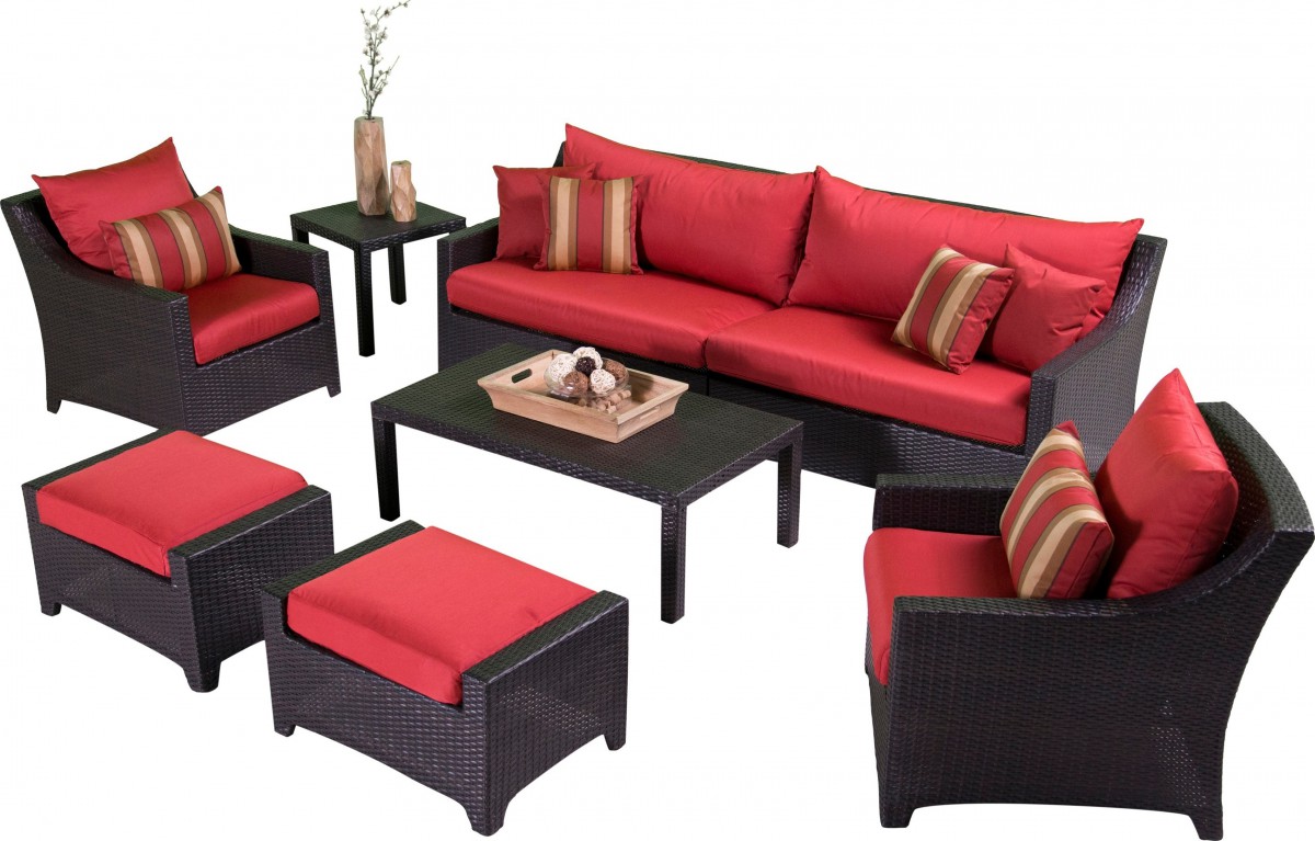 Cantina 7-piece Sofa Seating Set With Chairs, Ottomans, Side Table and Coffee Table