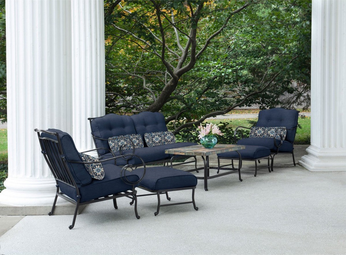 Hanover Oceana 6 Piece Outdoor Conversation Set w/ Deep Seat Cushions