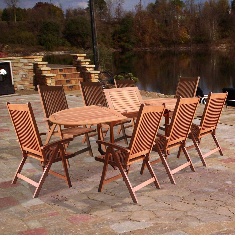 Vifah V144SET2 Wood 9-Piece Patio Dining Set with Oval Extension Table