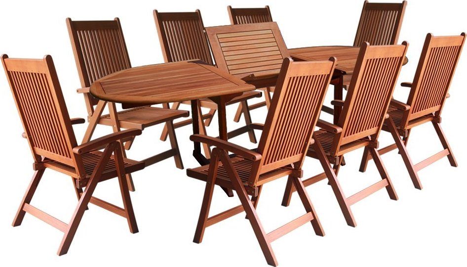 Vifah V144SET2 Wood 9-Piece Patio Dining Set with Oval Extension Table