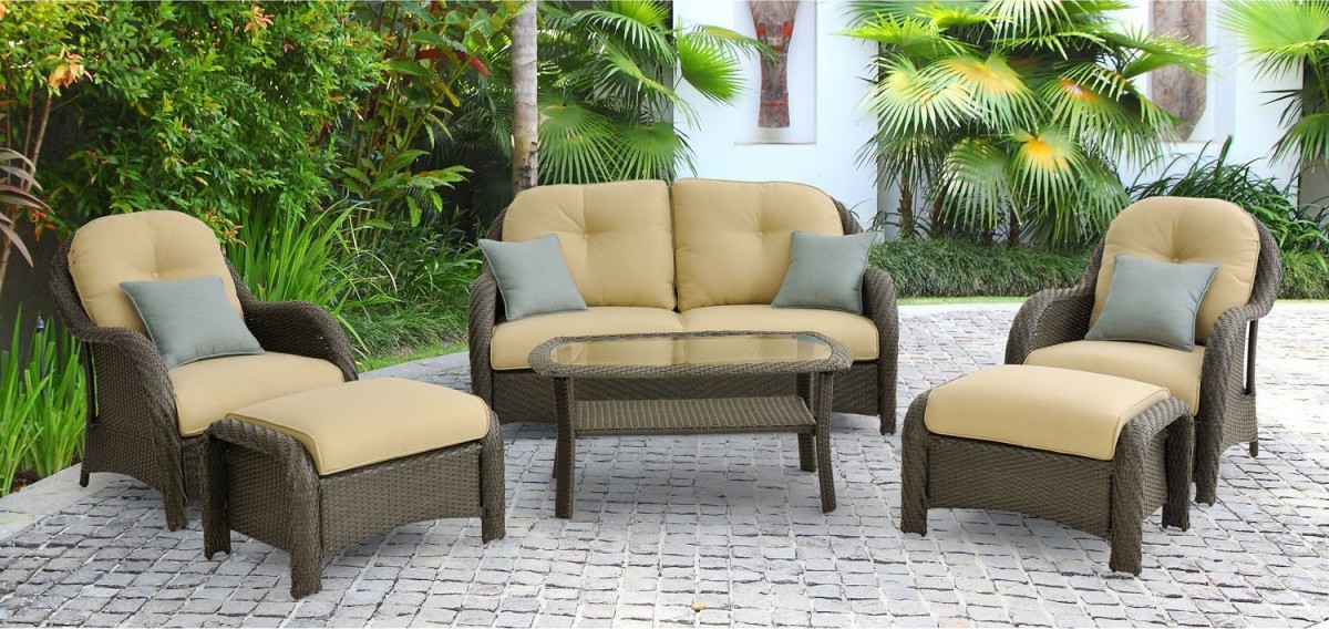 Hanover Newport 6 Piece Wicker Outdoor Conversation Set