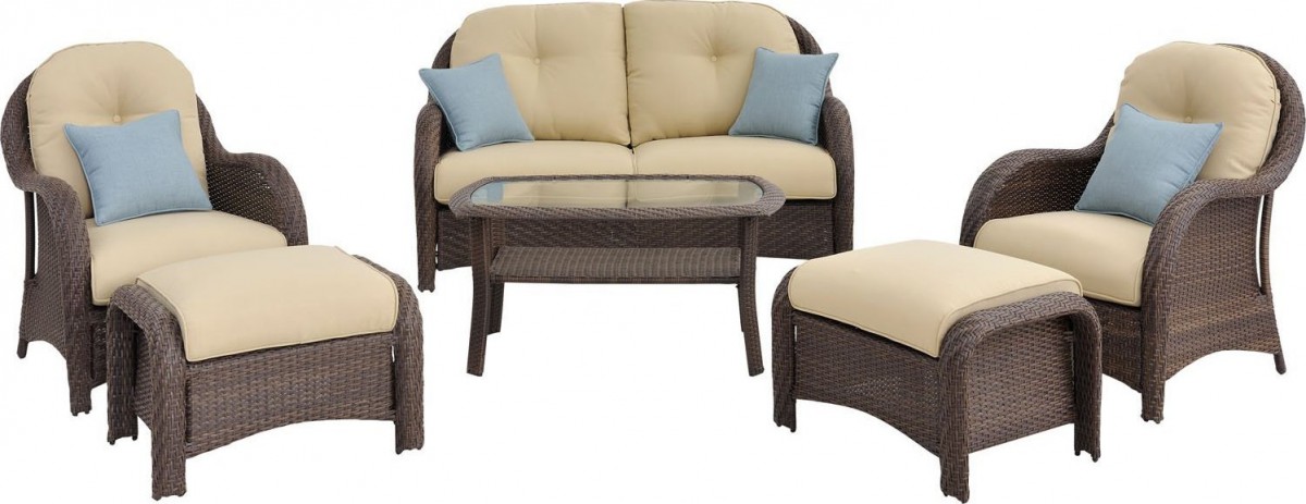 Hanover Newport 6 Piece Wicker Outdoor Conversation Set