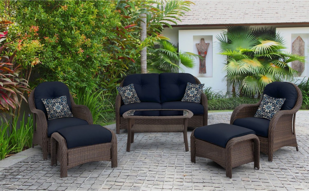 Hanover Newport 6 Piece Wicker Outdoor Conversation Set