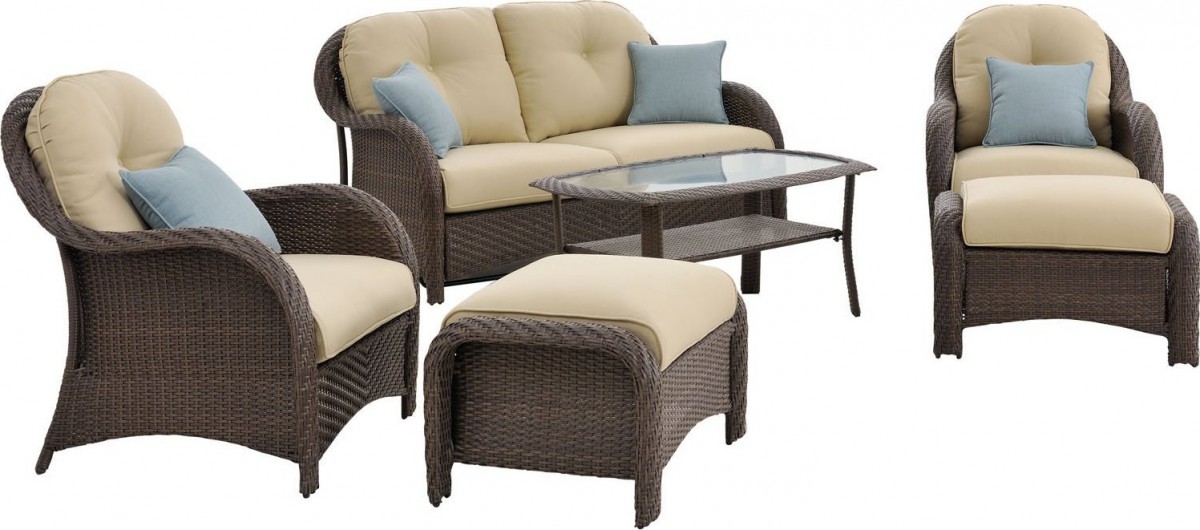 Hanover Newport 6 Piece Wicker Outdoor Conversation Set