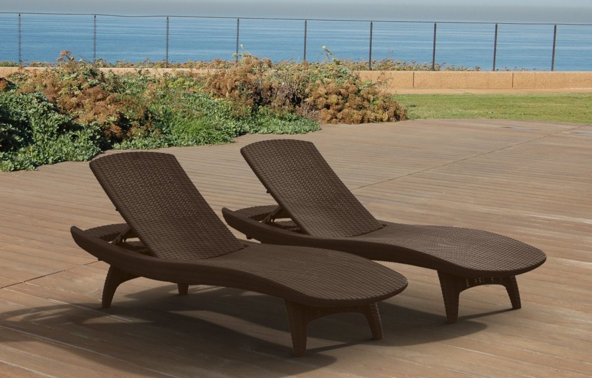 Keter 2pc Rattan Outdoor Chaise Lounge Chairs