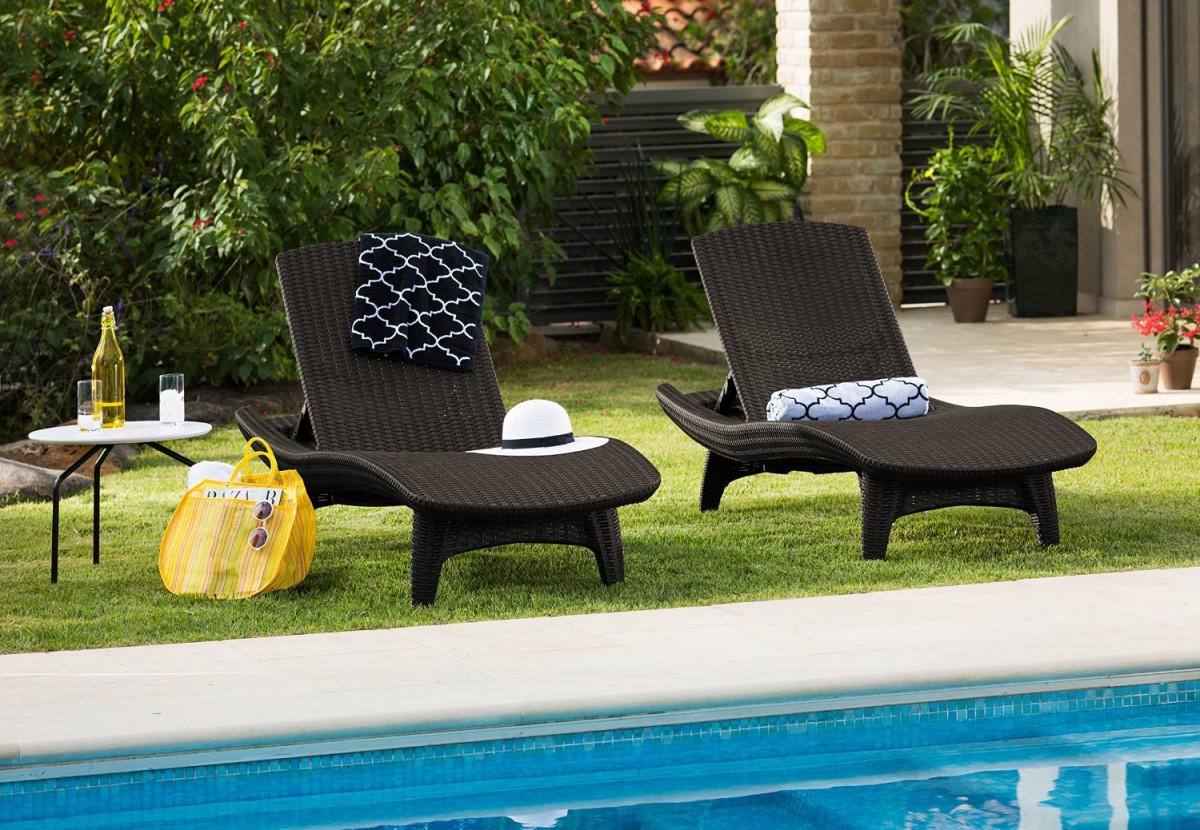 Keter 2pc Rattan Outdoor Chaise Lounge Chairs