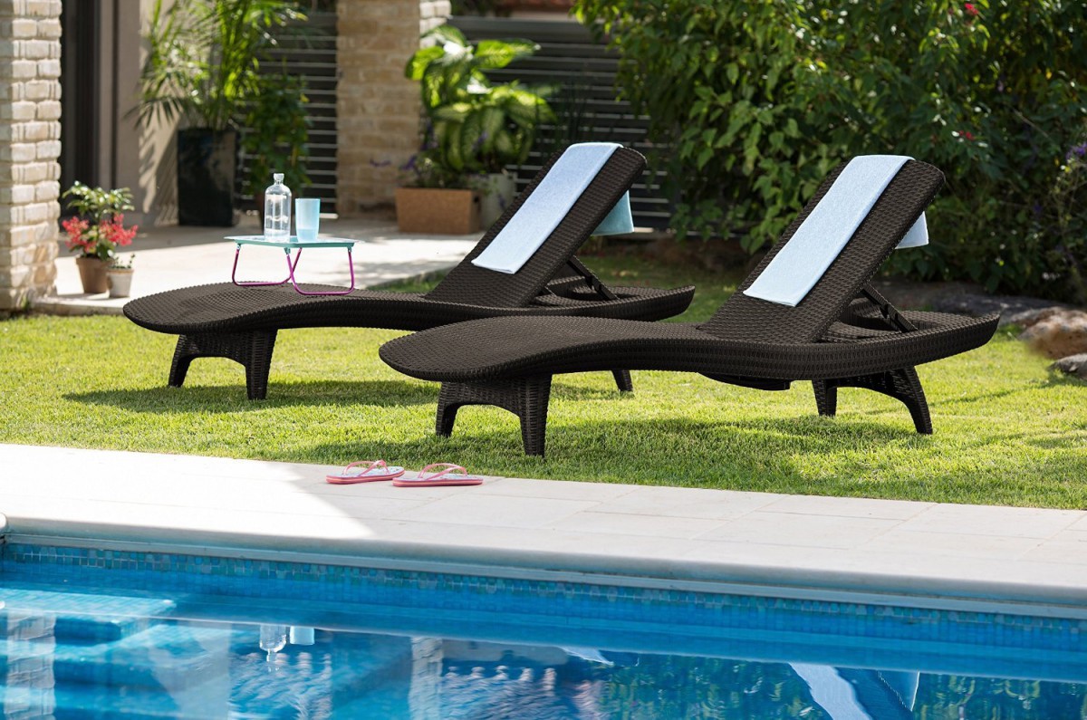 Keter 2pc Rattan Outdoor Chaise Lounge Chairs