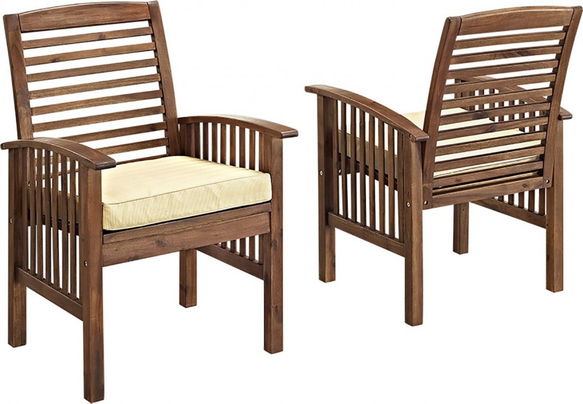 Walker Edison 7-Piece Acacia Wood Patio Dining Set with Cushions