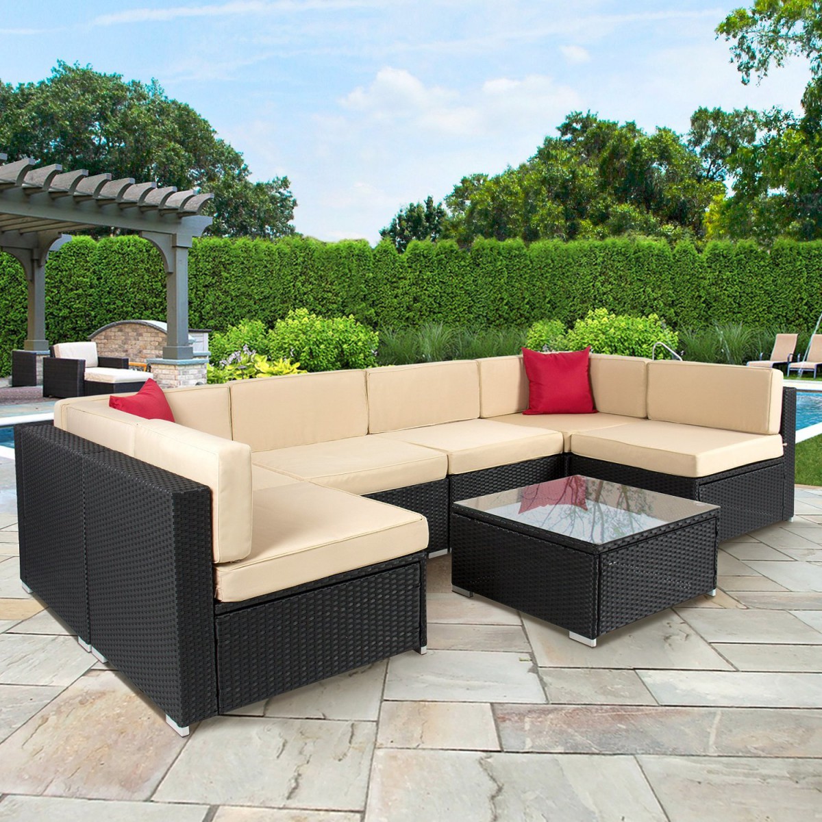 Best Choice Products 7pc Wicker Outdoor Sectional Sofa Set