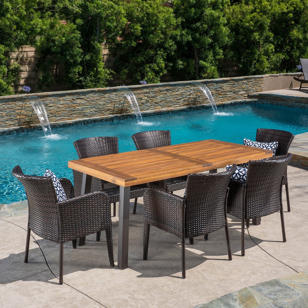 Delgado 7 Piece Outdoor Dining Set with Wood Table and ...