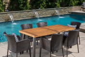 Delgado 7 Piece Outdoor Dining Set with Wood Table and Wicker Chairs