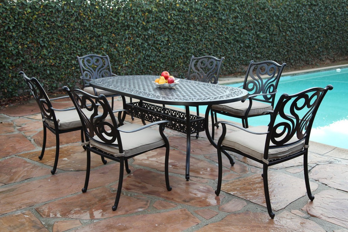 CBM Outdoor Cast Aluminum 7 Piece Dining Set G with Cushions