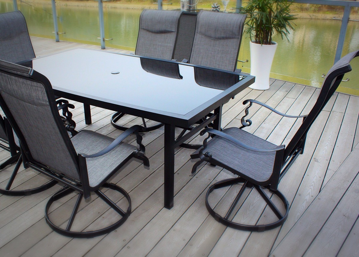 Pebble Lane Living 7 Piece Patio Dining Set with Cast Aluminum Table and Swivel Rocker Chairs