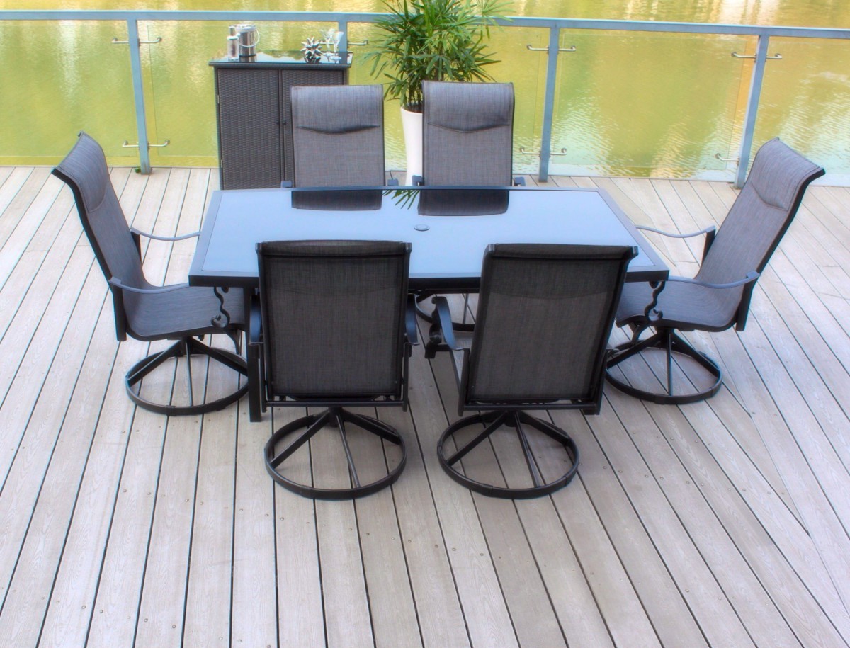 Pebble Lane Living 7 Piece Patio Dining Set with Cast Aluminum Table and Swivel Rocker Chairs