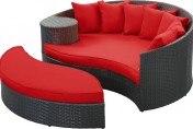 LexMod Taiji Round Wicker Outdoor Daybed with Ottoman