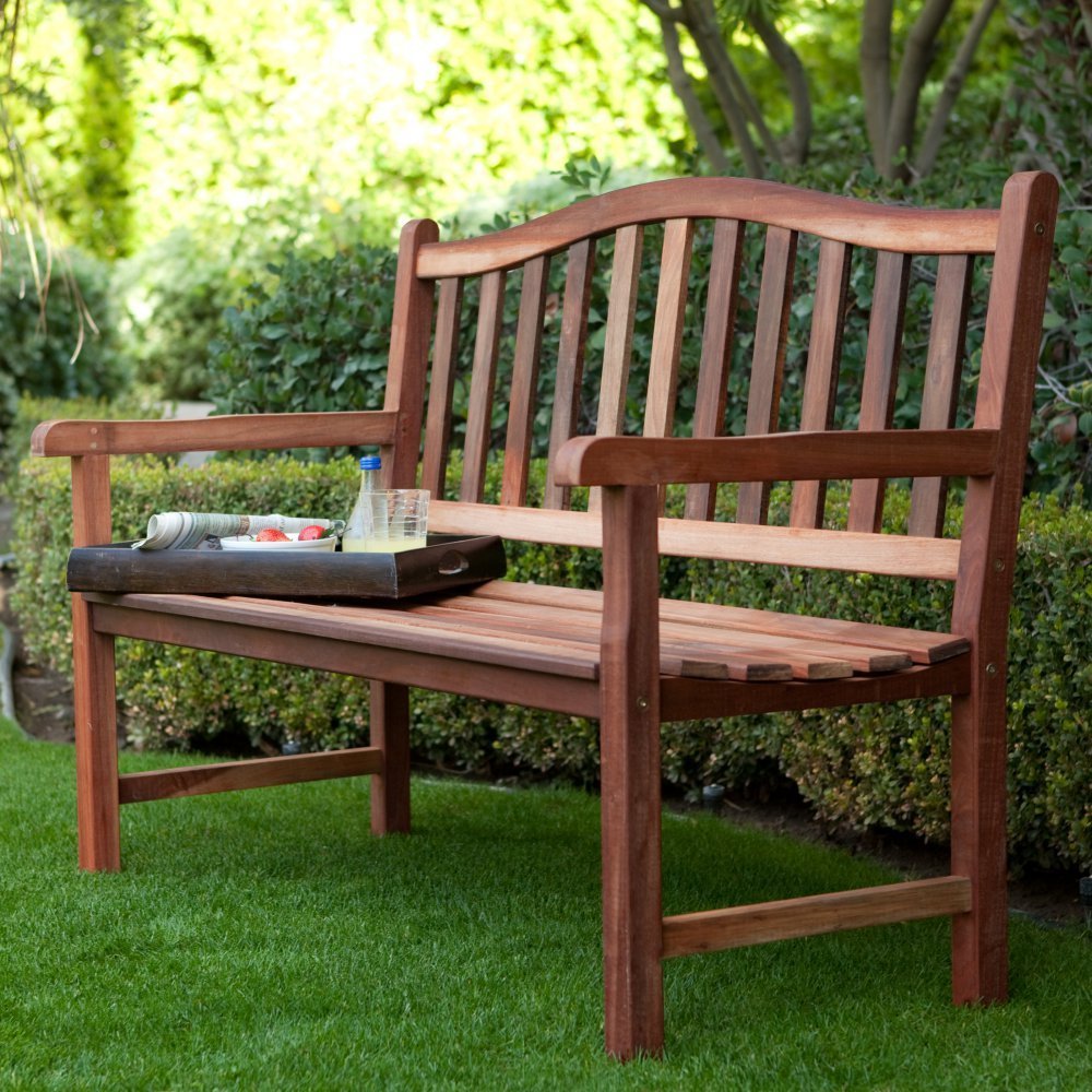 Belham Living Richmond 4 Foot Outdoor Wood Bench with Curved Back