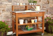 Home Styles Bali Hai Teak Wood Outdoor Potting Bench