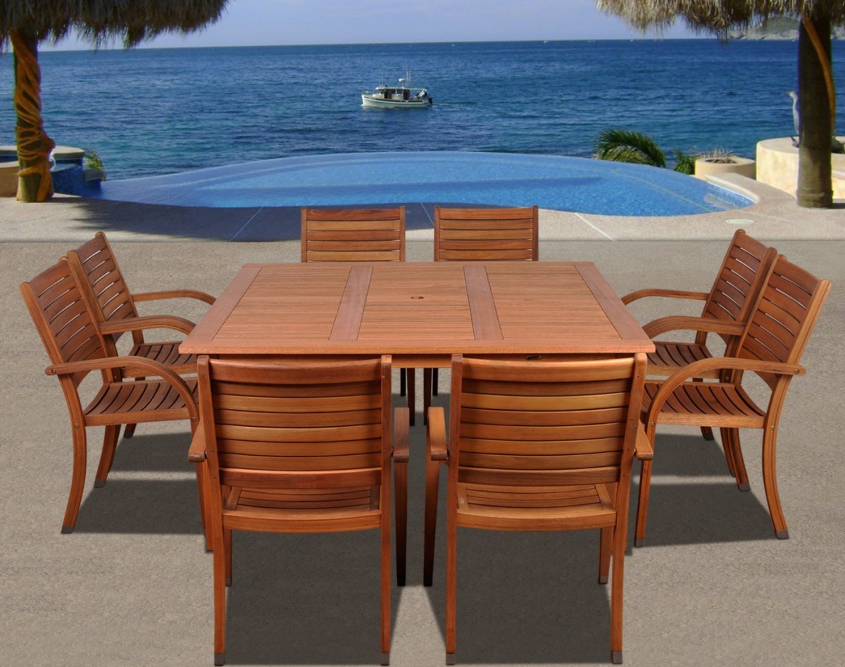 Amazonia Arizona 9pc Square Outdoor Patio Dining Set w/ Stackable Chairs