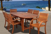 Amazonia Arizona 7 Piece Wood Outdoor Dining Set with 83″ Oval Table and 6 Stackable Chairs