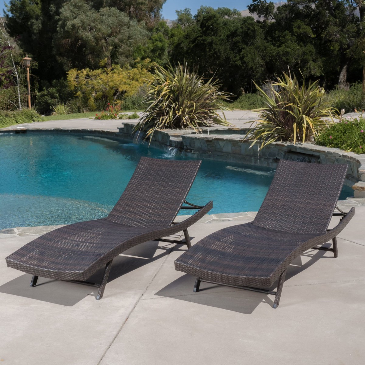 Eliana 2pc Ergonomic Wicker Outdoor Chaise Lounge Chairs