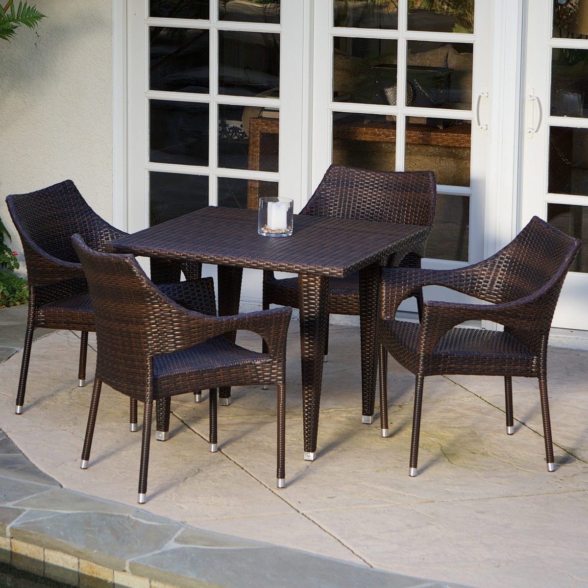 Del Mar Wicker 5 Piece Outdoor Dining Set with Stackable Wicker Chairs