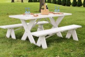 Dura-Trel White Plastic Picnic Table with Detached Benches