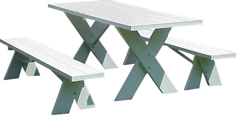 Dura-Trel White Plastic Picnic Table with Detached Benches