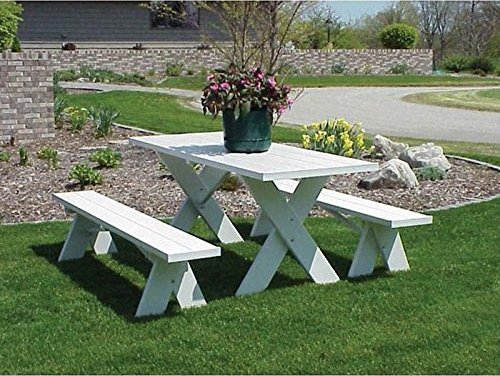 Dura-Trel White Plastic Picnic Table with Detached Benches