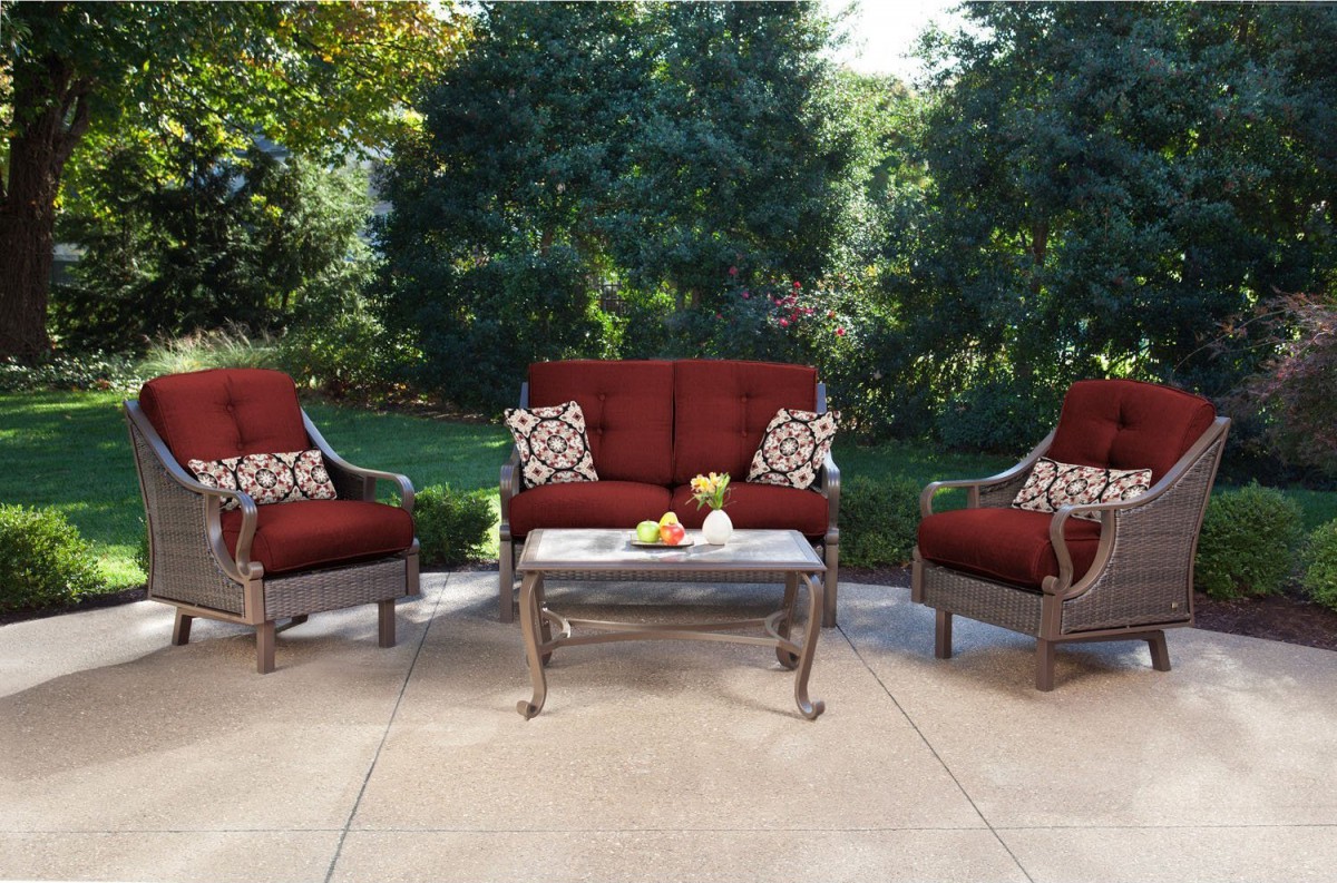 Hanover Ventura 4 Piece Wicker Outdoor Conversation Set