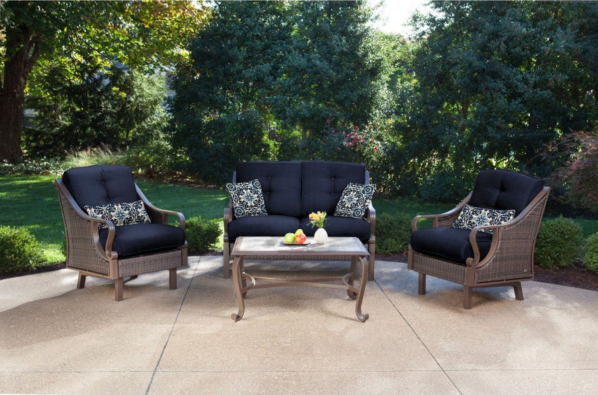 Hanover Ventura 4 Piece Wicker Outdoor Conversation Set