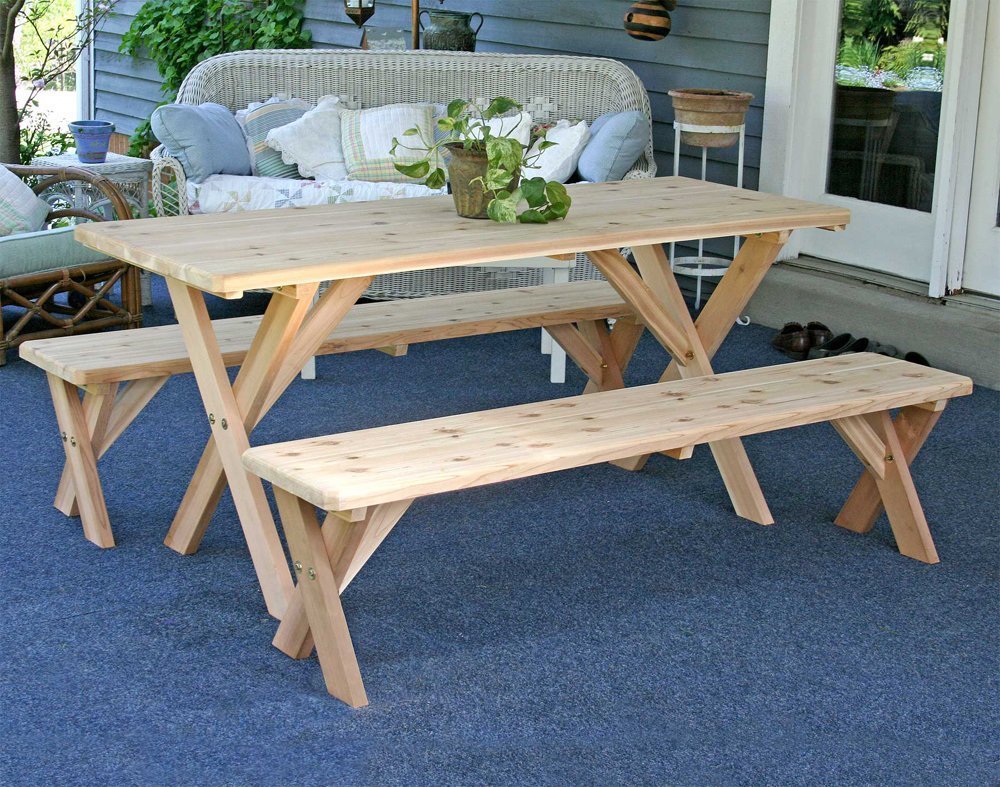 Creekvine Designs Cross Legged Cedar Wood Picnic Table Set