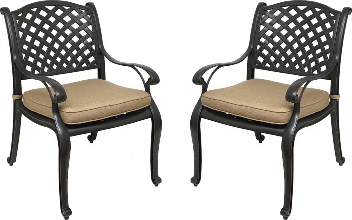 Nevada Cast Aluminum Outdoor Patio Dining Chairs with Sunbrella Cushions