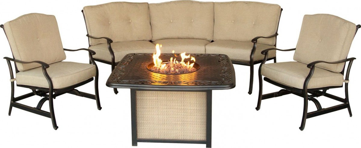 Hanover Traditions 4 Piece Outdoor Fire Pit Table Set