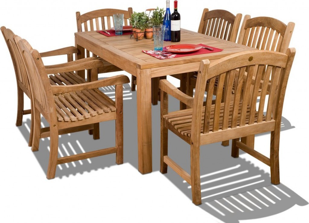 Amazonia Teak Oslo 7 Piece Rectangular Teak Outdoor Dining Set Patio