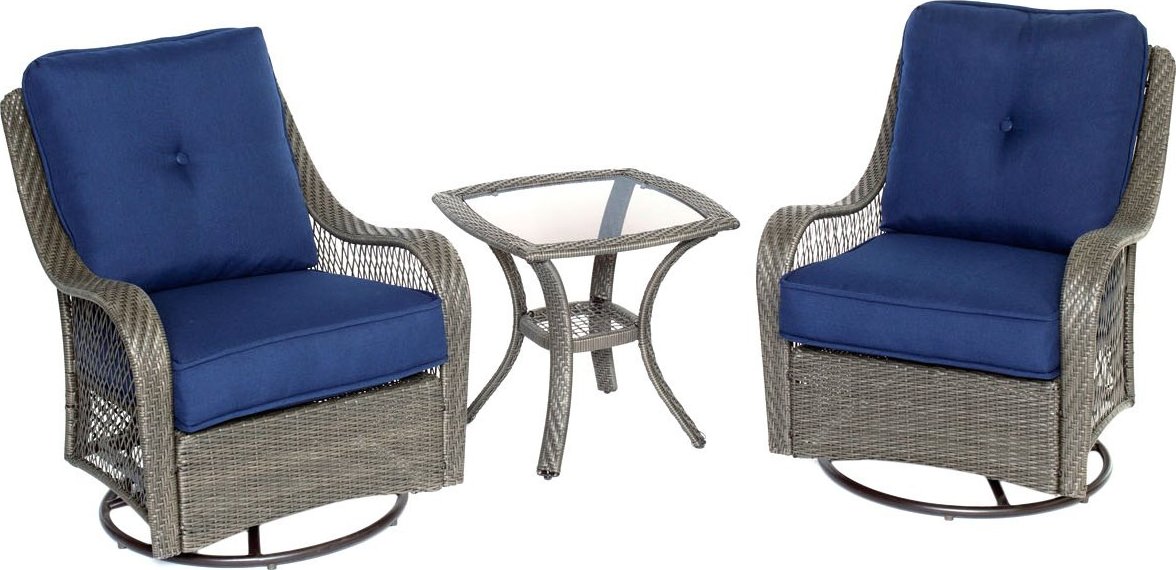 Hanover Orleans 3 Piece Outdoor Bistro Set with Swivel Glider Chairs