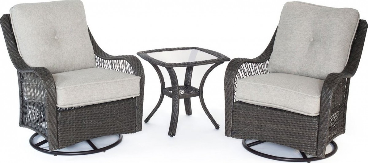 Hanover Orleans 3 Piece Outdoor Bistro Set with Swivel Glider Chairs