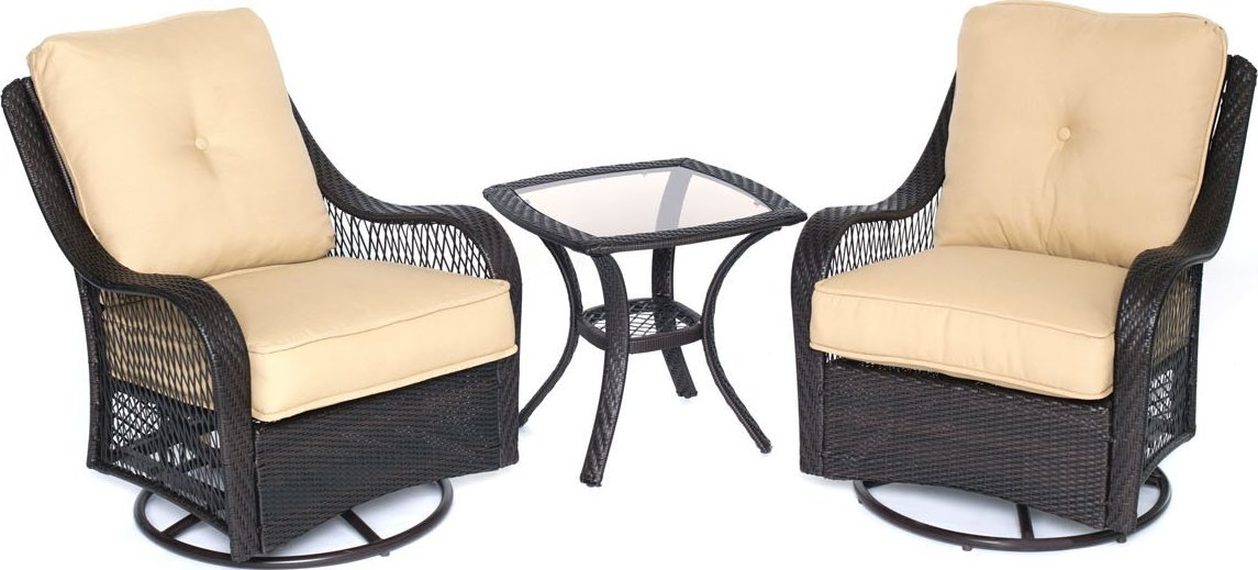 Hanover Orleans 3 Piece Outdoor Bistro Set with Swivel Glider Chairs