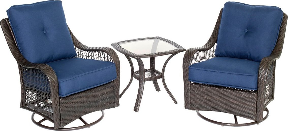 Hanover Orleans 3 Piece Outdoor Bistro Set with Swivel Glider Chairs