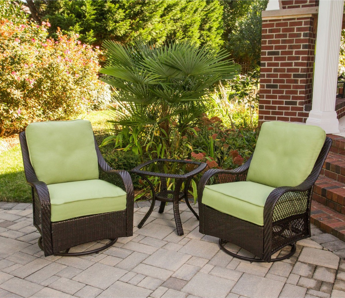 Hanover Orleans 3 Piece Outdoor Bistro Set with Swivel Glider Chairs