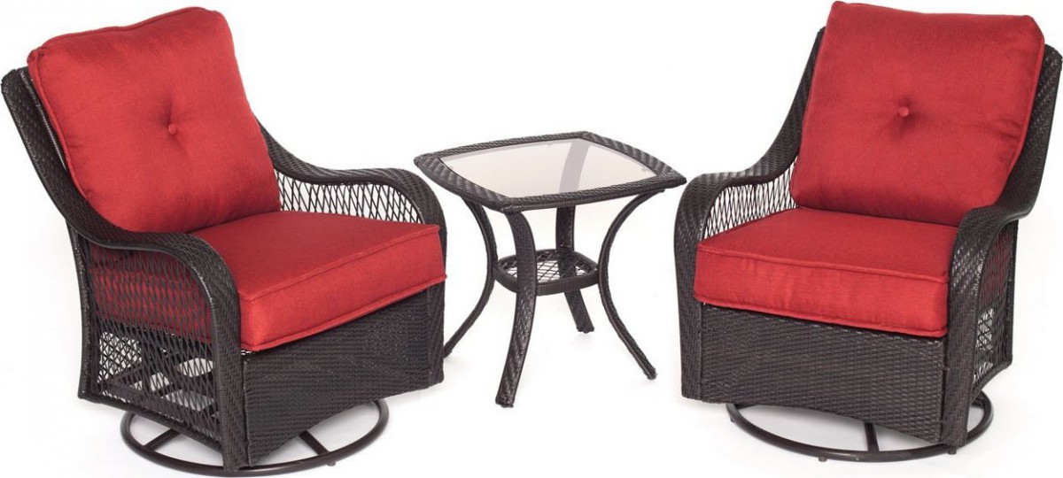 Hanover Orleans 3 Piece Outdoor Bistro Set with Swivel Glider Chairs