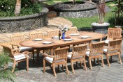 WholesaleTeak 11 Piece Grade-A Teak Dining Set with 117″ Oval Table and 10 Stackable Chairs