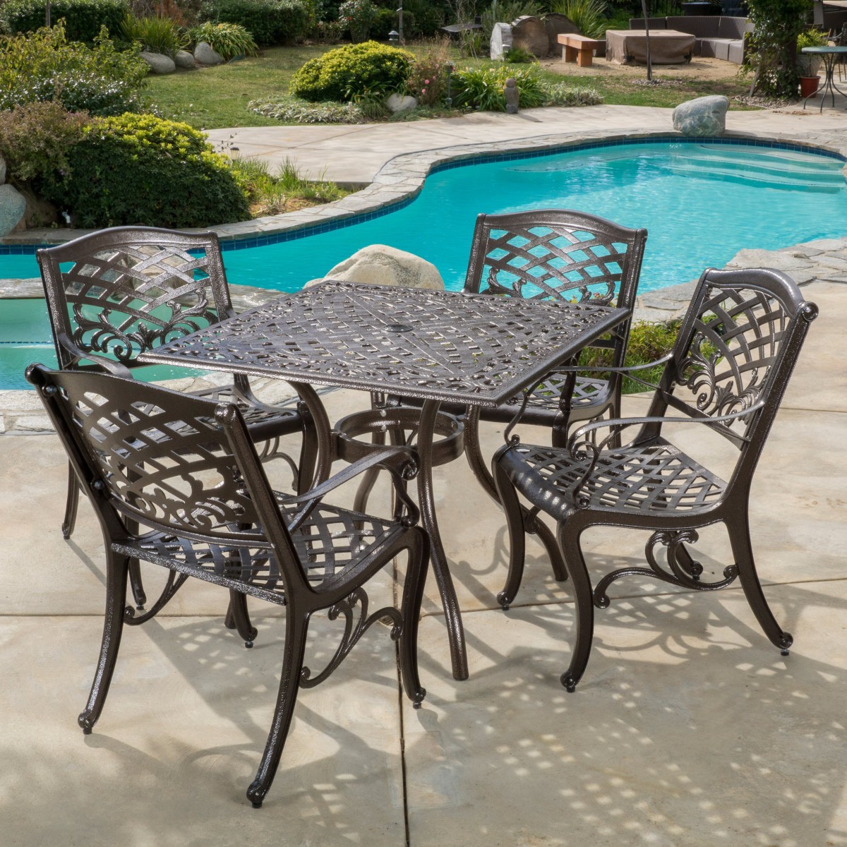 Odena Cast Aluminum 5 Piece Outdoor Dining Set with Square Table